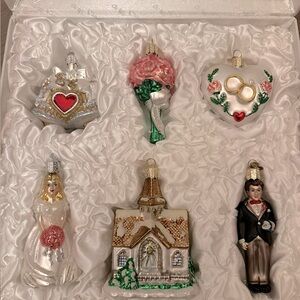 Old World Christmas Wedding Collection Full Set Glass Tree Ornaments 4.25 inch